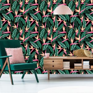 Papier Peint Fleurs Tropicales Avec Des Feuilles De Palmier – Image 6