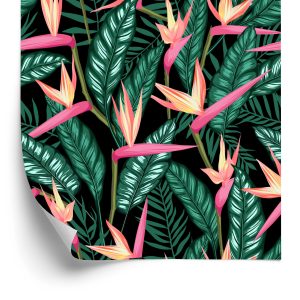 Papier Peint Fleurs Tropicales Avec Des Feuilles De Palmier – Image 2