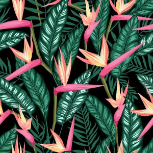 Papier Peint Fleurs Tropicales Avec Des Feuilles De Palmier – Image 1