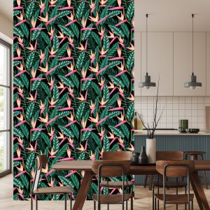 Papier Peint Fleurs Tropicales Avec Des Feuilles De Palmier – Image 4