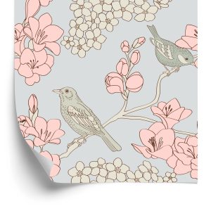 Papier Peint Oiseaux Avec Des Fleurs – Image 2