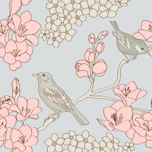 Papier Peint Oiseaux Avec Des Fleurs – Image 1