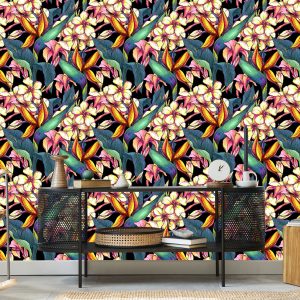 Papier Peint Feuilles Tropicales Avec Des Fleurs – Image 5