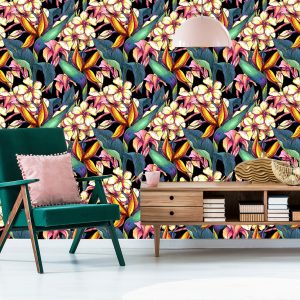Papier Peint Feuilles Tropicales Avec Des Fleurs – Image 6