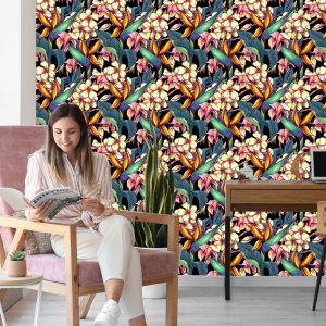 Papier Peint Feuilles Tropicales Avec Des Fleurs – Image 7