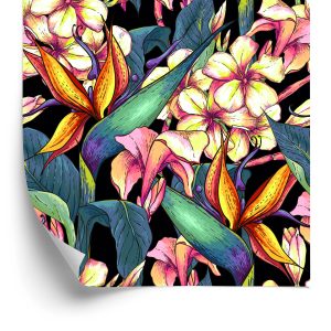 Papier Peint Feuilles Tropicales Avec Des Fleurs – Image 2