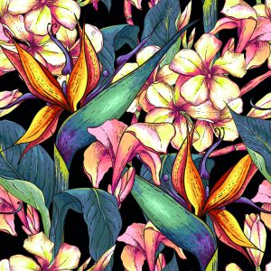 Papier Peint Feuilles Tropicales Avec Des Fleurs – Image 1