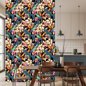 Papier Peint Feuilles Tropicales Avec Des Fleurs – Image 4