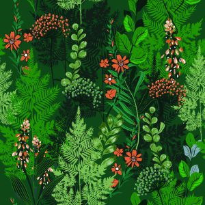 Papier Peint Fougère Forestière Avec Des Fleurs – Image 1