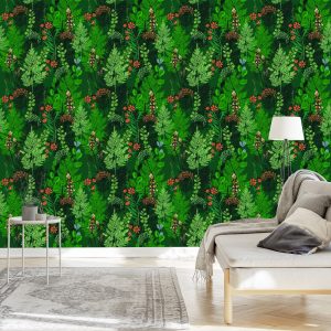 Papier Peint Fougère Forestière Avec Des Fleurs – Image 3
