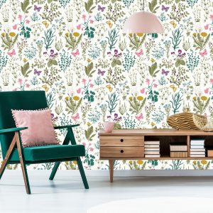 Papier Peint Fleurs Sauvages Avec Des Papillons – Image 6