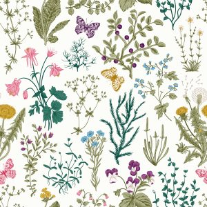 Papier Peint Fleurs Sauvages Avec Des Papillons – Image 1