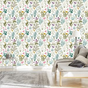 Papier Peint Fleurs Sauvages Avec Des Papillons – Image 3