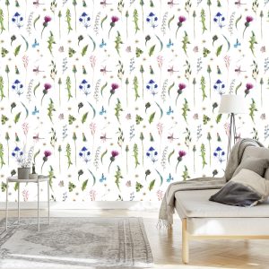 Papier Peint Herbes Des Champs Avec Des Papillons – Image 3