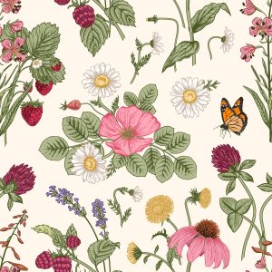 Papier Peint Fruits De Saison Aux Fleurs – Image 1