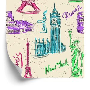 Papier Peint Symboles Des Villes Touristiques Célèbres – Image 2