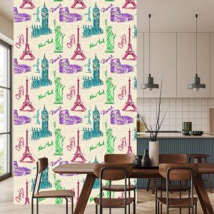 Papier Peint Symboles Des Villes Touristiques Célèbres – Image 4