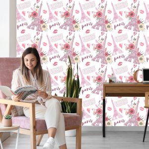 Papier Peint Tour Eiffel Avec Des Fleurs Et Des Coeurs – Image 7