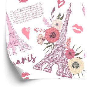 Papier Peint Tour Eiffel Avec Des Fleurs Et Des Coeurs – Image 2