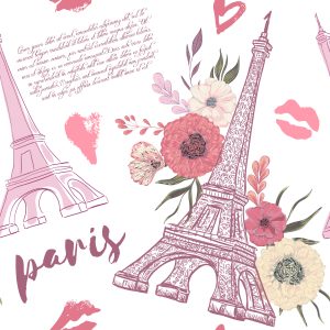 Papier Peint Tour Eiffel Avec Des Fleurs Et Des Coeurs – Image 1