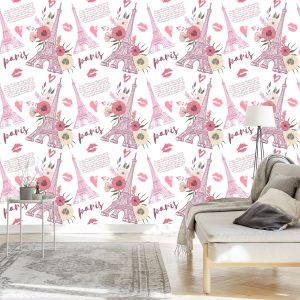 Papier Peint Tour Eiffel Avec Des Fleurs Et Des Coeurs – Image 3