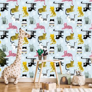 Papier Peint Pour Les Enfants - Chats Colorés - Style Scandinave – Image 5