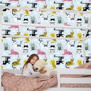 Papier Peint Pour Les Enfants - Chats Colorés - Style Scandinave – Image 7
