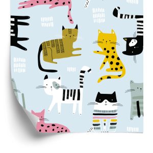 Papier Peint Pour Les Enfants - Chats Colorés - Style Scandinave – Image 2