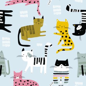 Papier Peint Pour Les Enfants - Chats Colorés - Style Scandinave – Image 1