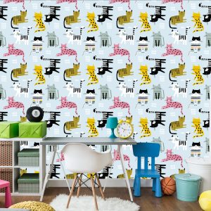 Papier Peint Pour Les Enfants - Chats Colorés - Style Scandinave – Image 4