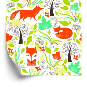 Papier Peint Renards Dessinés Dans La Forêt – Image 2