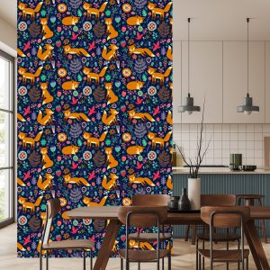 Papier Peint Renards Avec Des Fleurs Dans Le Style Folklorique – Image 4