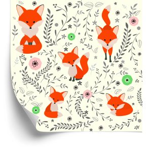 Papier Peint Adorables Renards Avec Des Plantes – Image 2