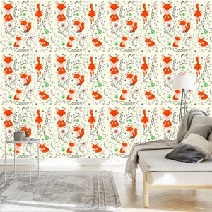 Papier Peint Adorables Renards Avec Des Plantes – Image 3