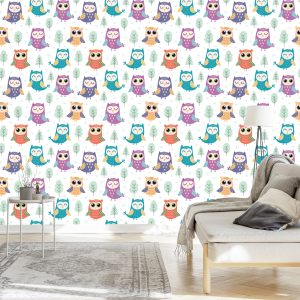 Papier Peint Pour Les Enfants - Hiboux Heureux – Image 3