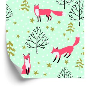 Papier Peint Renards Dessinés Dans La Forêt – Image 2