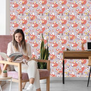 Papier Peint Renards De Conte De Fées Avec Des Fleurs – Image 7
