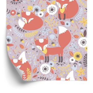 Papier Peint Renards De Conte De Fées Avec Des Fleurs – Image 2
