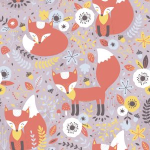 Papier Peint Renards De Conte De Fées Avec Des Fleurs – Image 1
