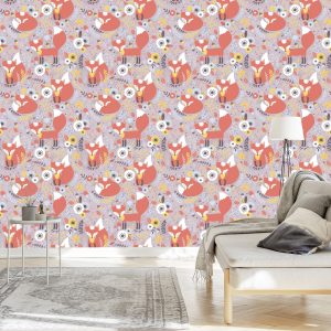 Papier Peint Renards De Conte De Fées Avec Des Fleurs – Image 3