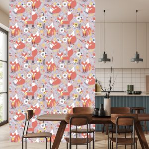 Papier Peint Renards De Conte De Fées Avec Des Fleurs – Image 4