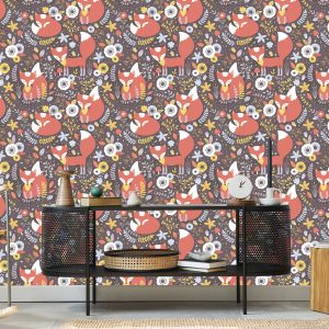 Papier Peint Renards Endormis Avec Des Fleurs – Image 5