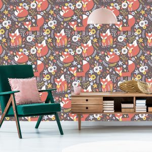 Papier Peint Renards Endormis Avec Des Fleurs – Image 6
