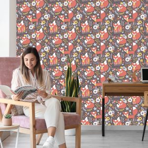 Papier Peint Renards Endormis Avec Des Fleurs – Image 7
