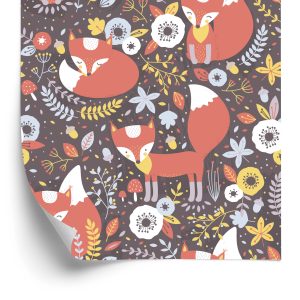 Papier Peint Renards Endormis Avec Des Fleurs – Image 2