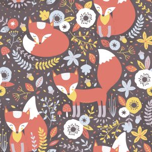 Papier Peint Renards Endormis Avec Des Fleurs – Image 1