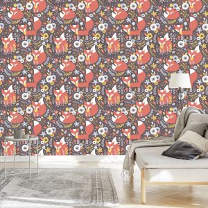 Papier Peint Renards Endormis Avec Des Fleurs – Image 3