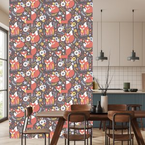 Papier Peint Renards Endormis Avec Des Fleurs – Image 4