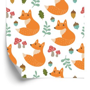 Papier Peint Renards Minimalistes Avec Des Feuilles – Image 2