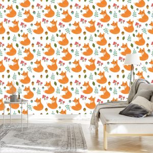 Papier Peint Renards Minimalistes Avec Des Feuilles – Image 3